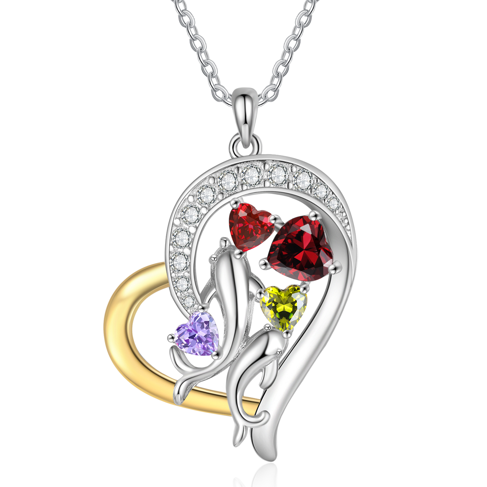 Personalized Heart Necklace Custom Birthstones & Names Pendant, Ideal Christmas Gift