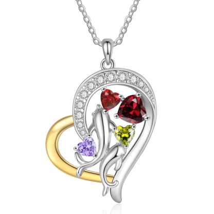 Personalized Heart Necklace Custom Birthstones & Names Pendant, Ideal Christmas Gift