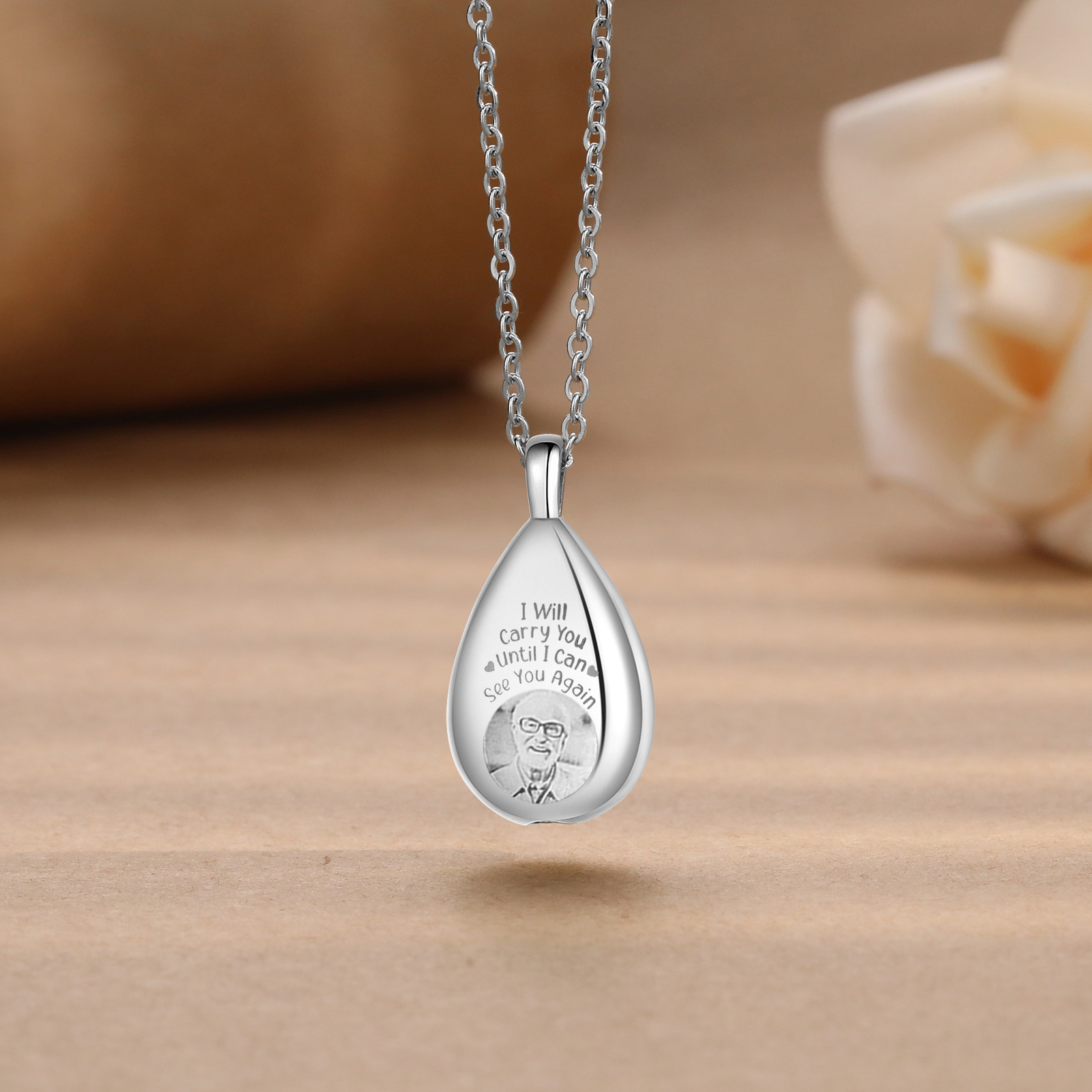 Personalized Memorial Ashes Necklace Custom Photo Commemorative Gifts - I Will Carry You Until I See You Again