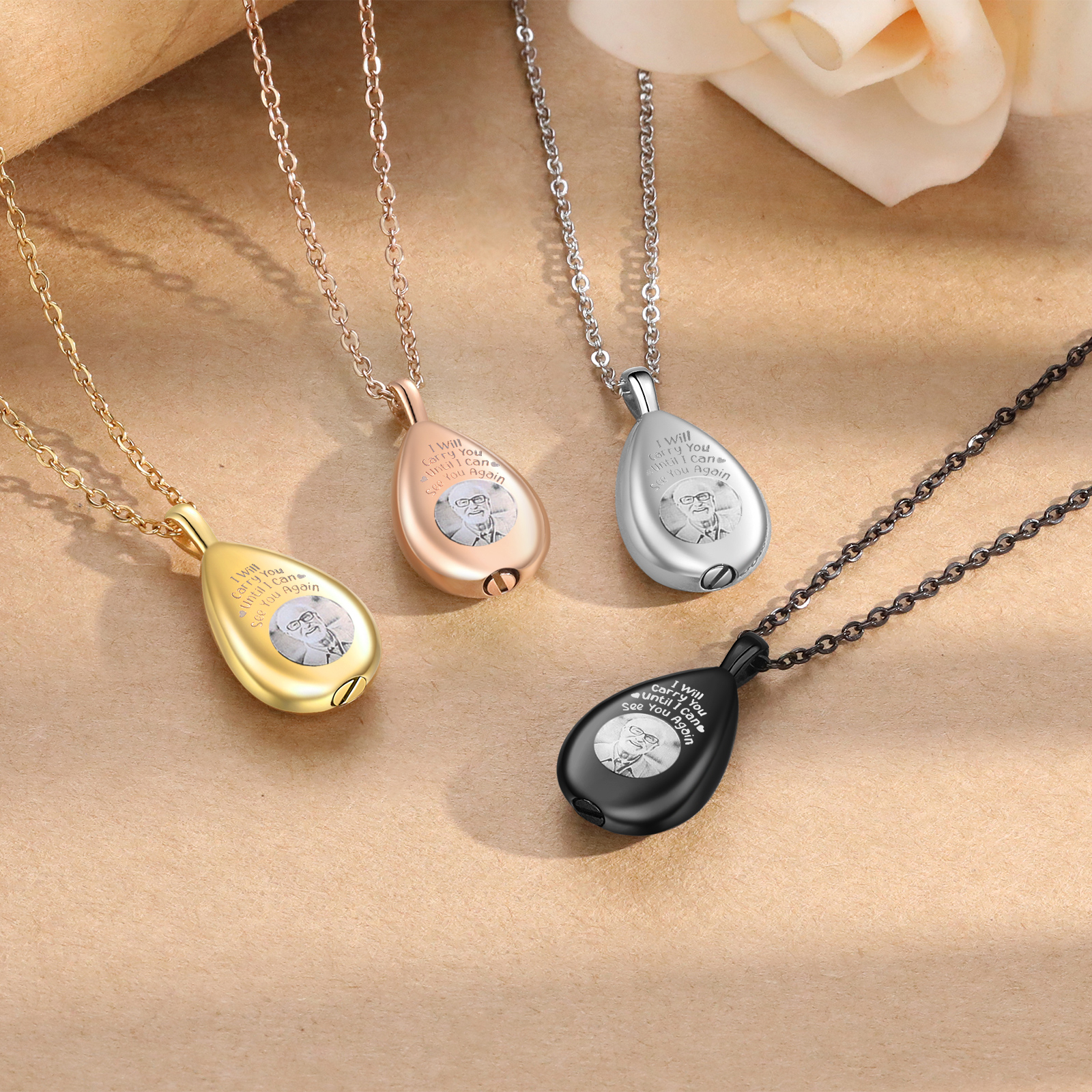 Personalized Memorial Ashes Necklace Custom Photo Commemorative Gifts - I Will Carry You Until I See You Again