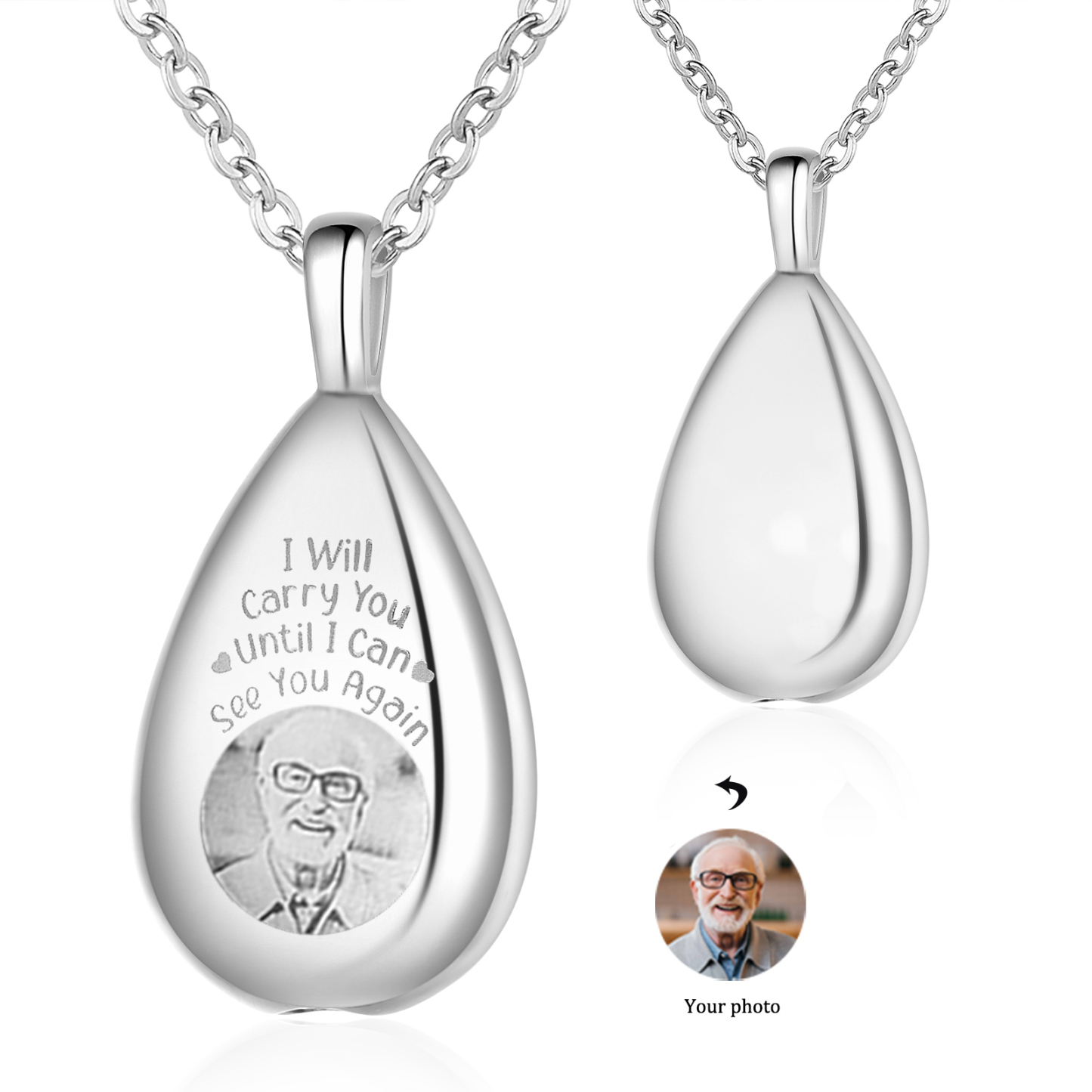 Personalized Memorial Ashes Necklace Custom Photo Commemorative Gifts - I Will Carry You Until I See You Again