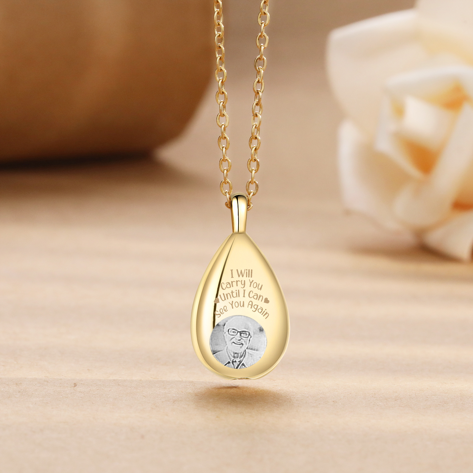 Personalized Memorial Ashes Necklace Custom Photo Commemorative Gifts - I Will Carry You Until I See You Again