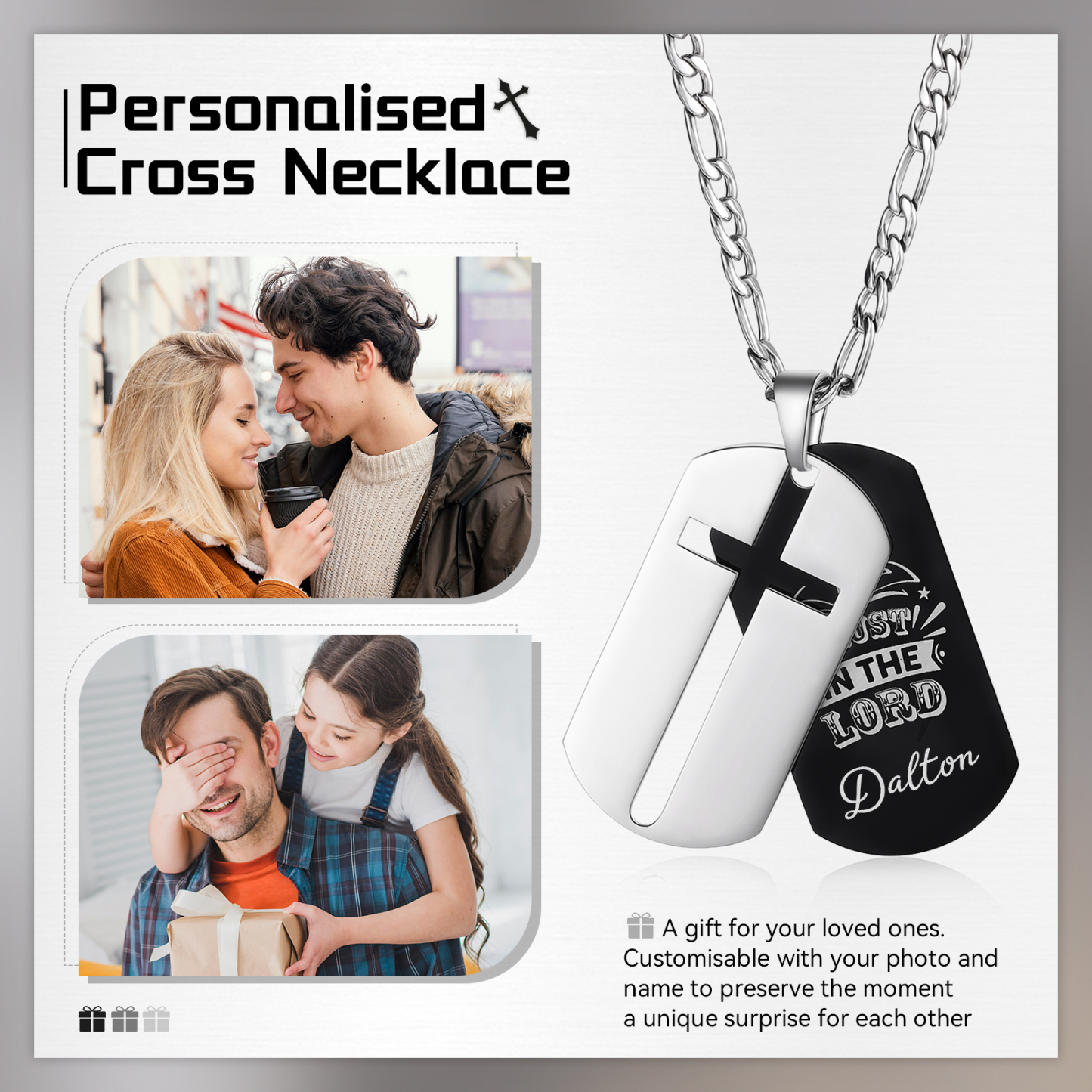 Trust In The Lord Personalized Cross Necklace Unique Gift for Him