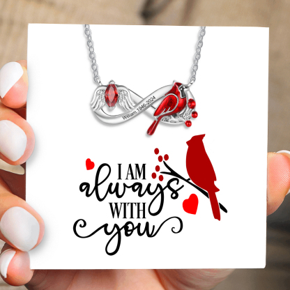 Personalized Cardinal Bird Necklace with Angel Wing 1 Birthstone & Nam