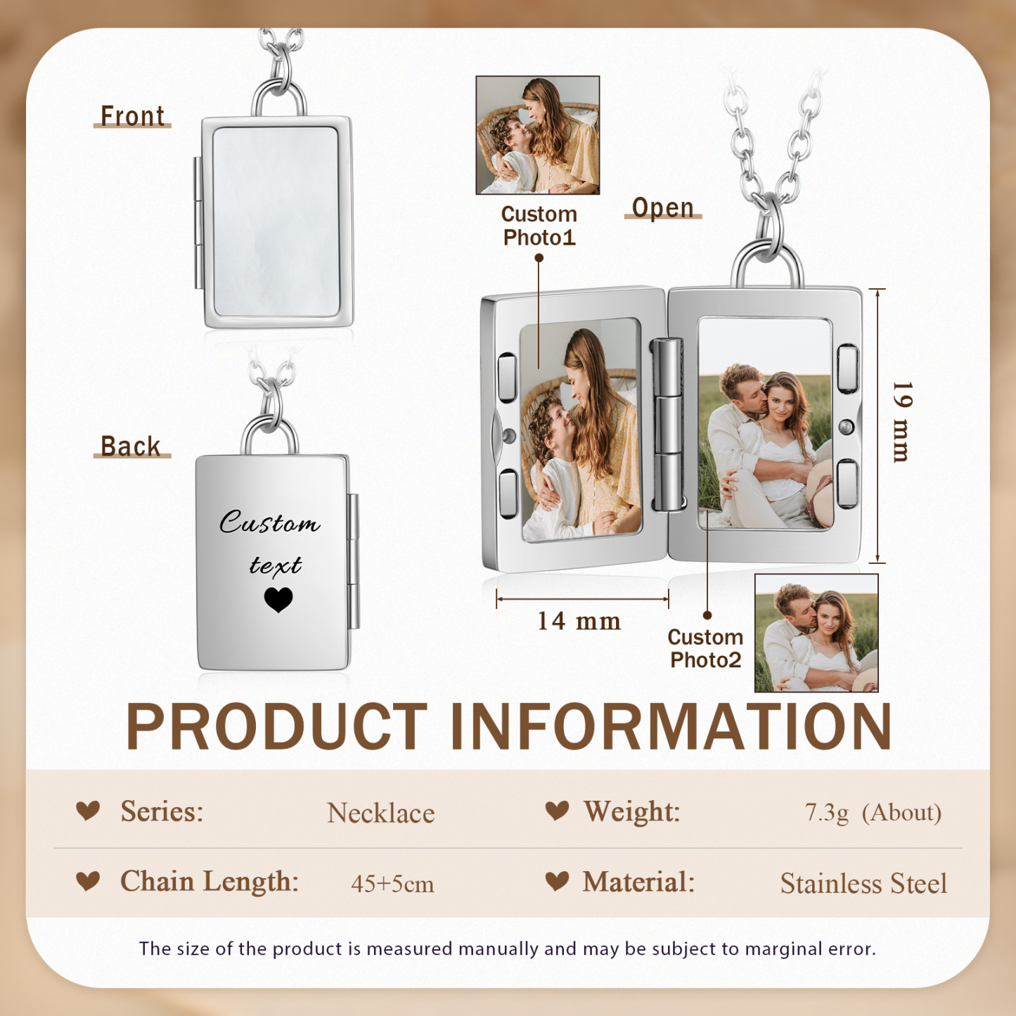 Personalized 2 Photos Frame Necklace A Heartwarming Custom Gift for Her