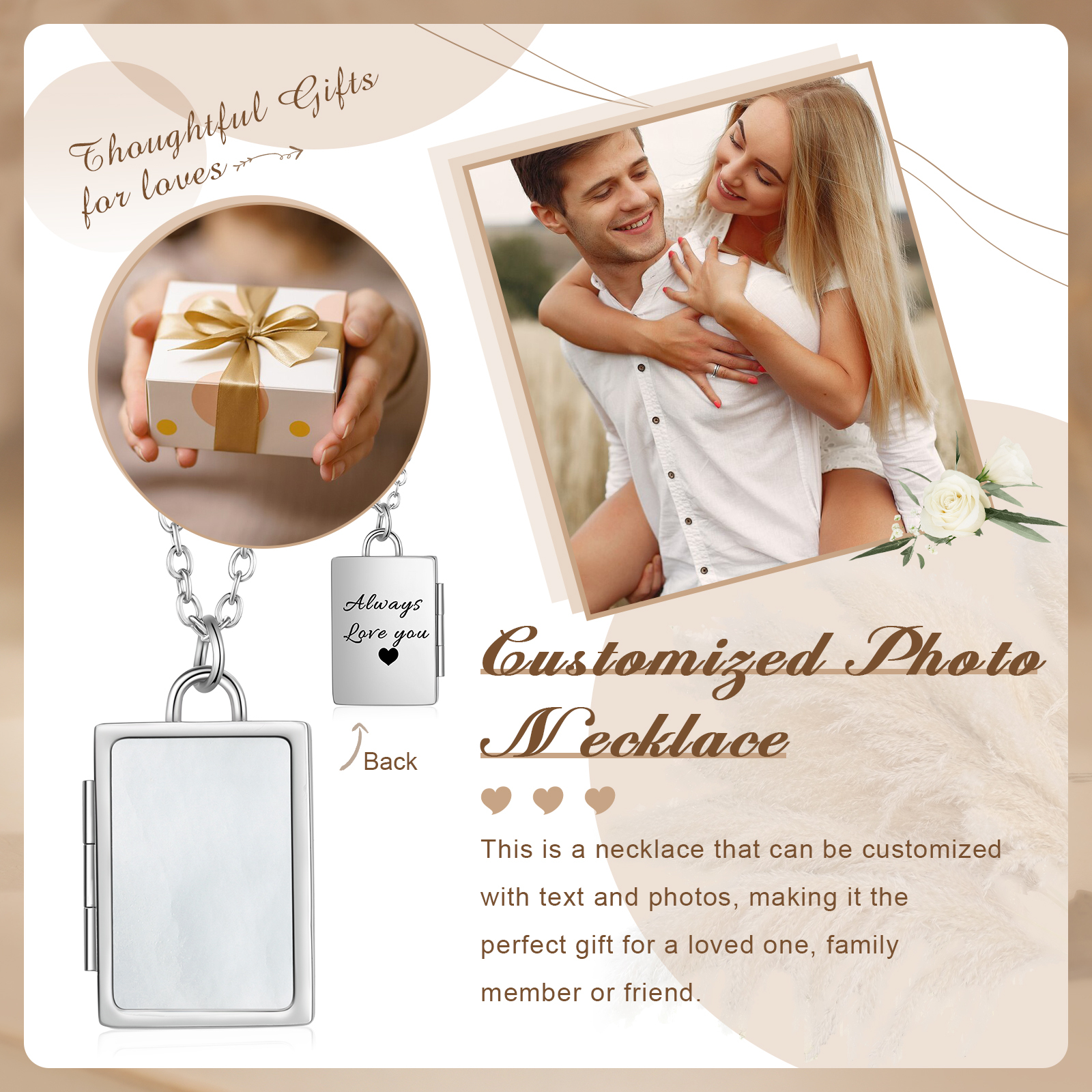 Personalized 2 Photos Frame Necklace A Heartwarming Custom Gift for Her