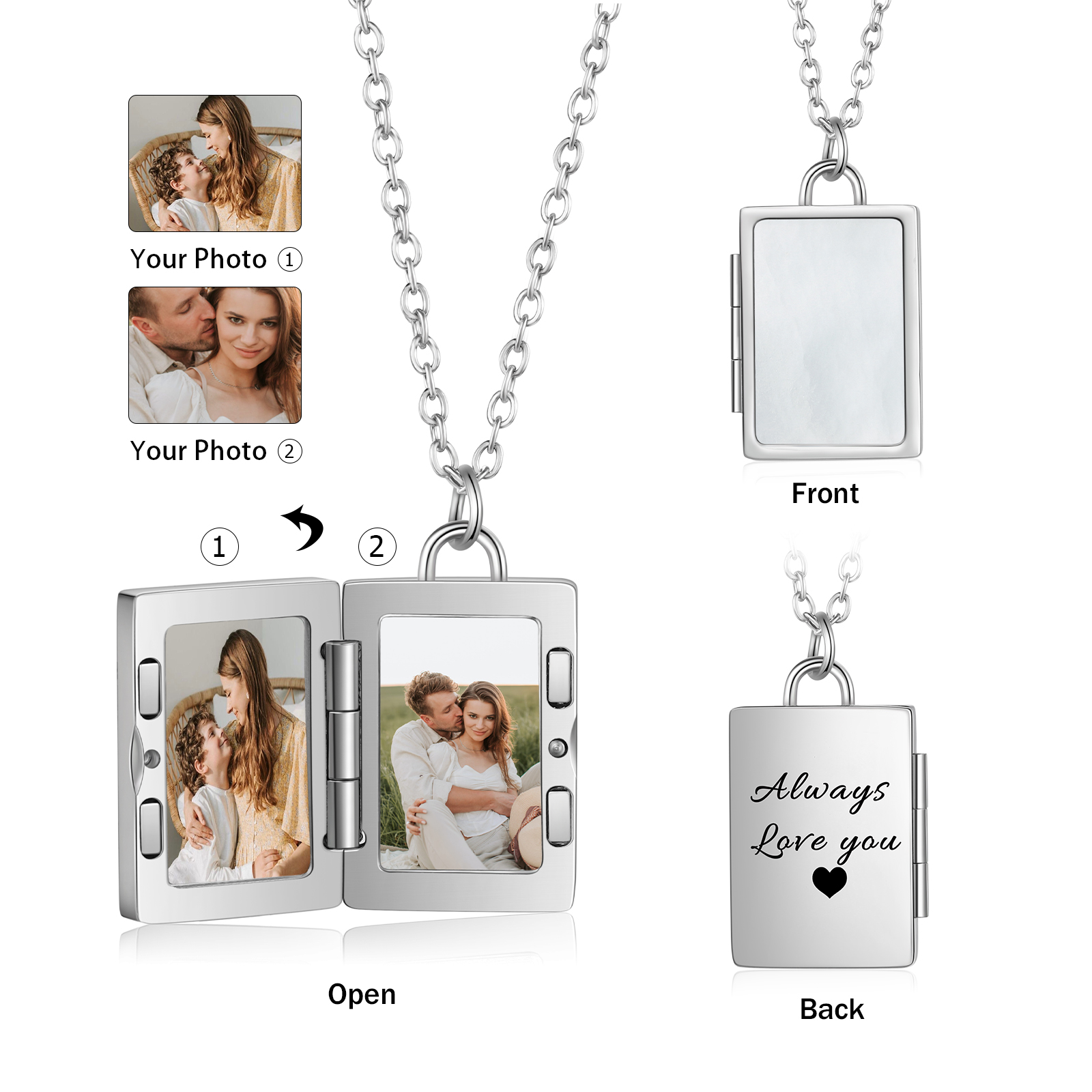 Personalized 2 Photos Frame Necklace A Heartwarming Custom Gift for Her
