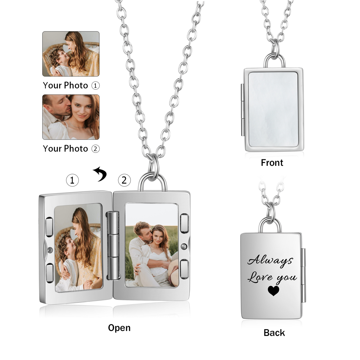 Personalized 2 Photos Frame Necklace A Heartwarming Custom Gift for Her