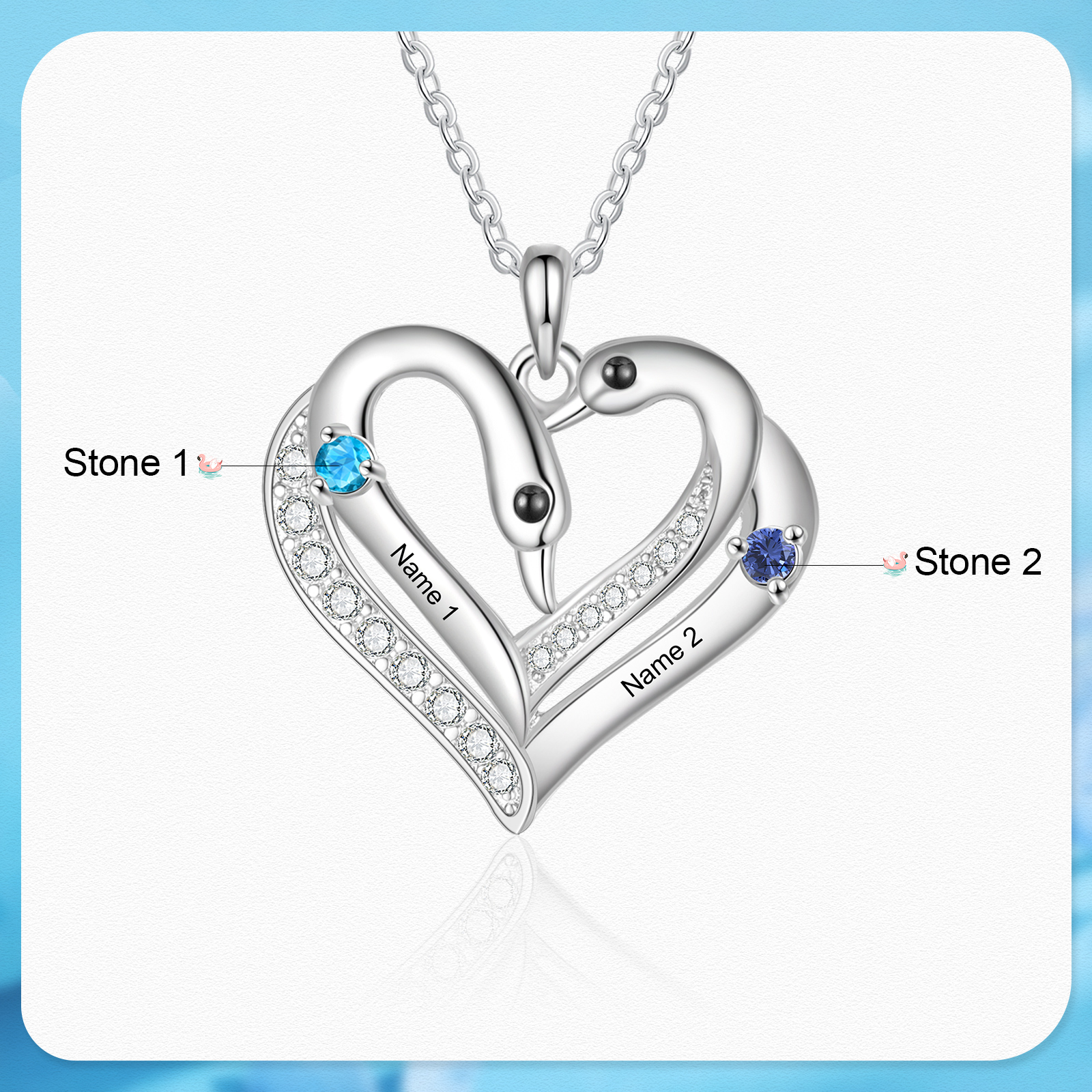 Personalized Heart-Shaped Birthstone Necklace Customize 2 or3 or 4 Names Thoughtful Gift for Her