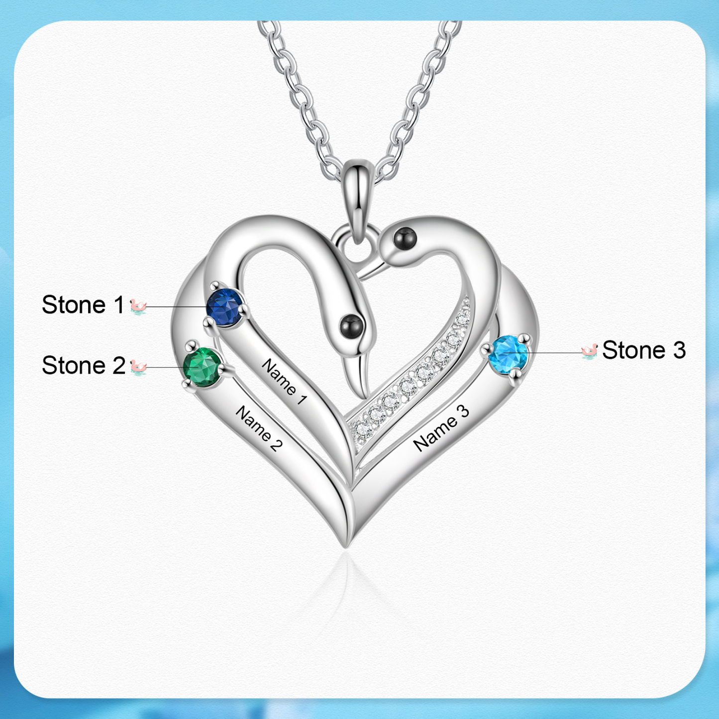 Personalized Heart-Shaped Birthstone Necklace Customize 2 or3 or 4 Names Thoughtful Gift for Her