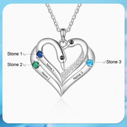 Personalized Heart-Shaped Birthstone Necklace Customize 2 or3 or 4 Names Thoughtful Gift for Her
