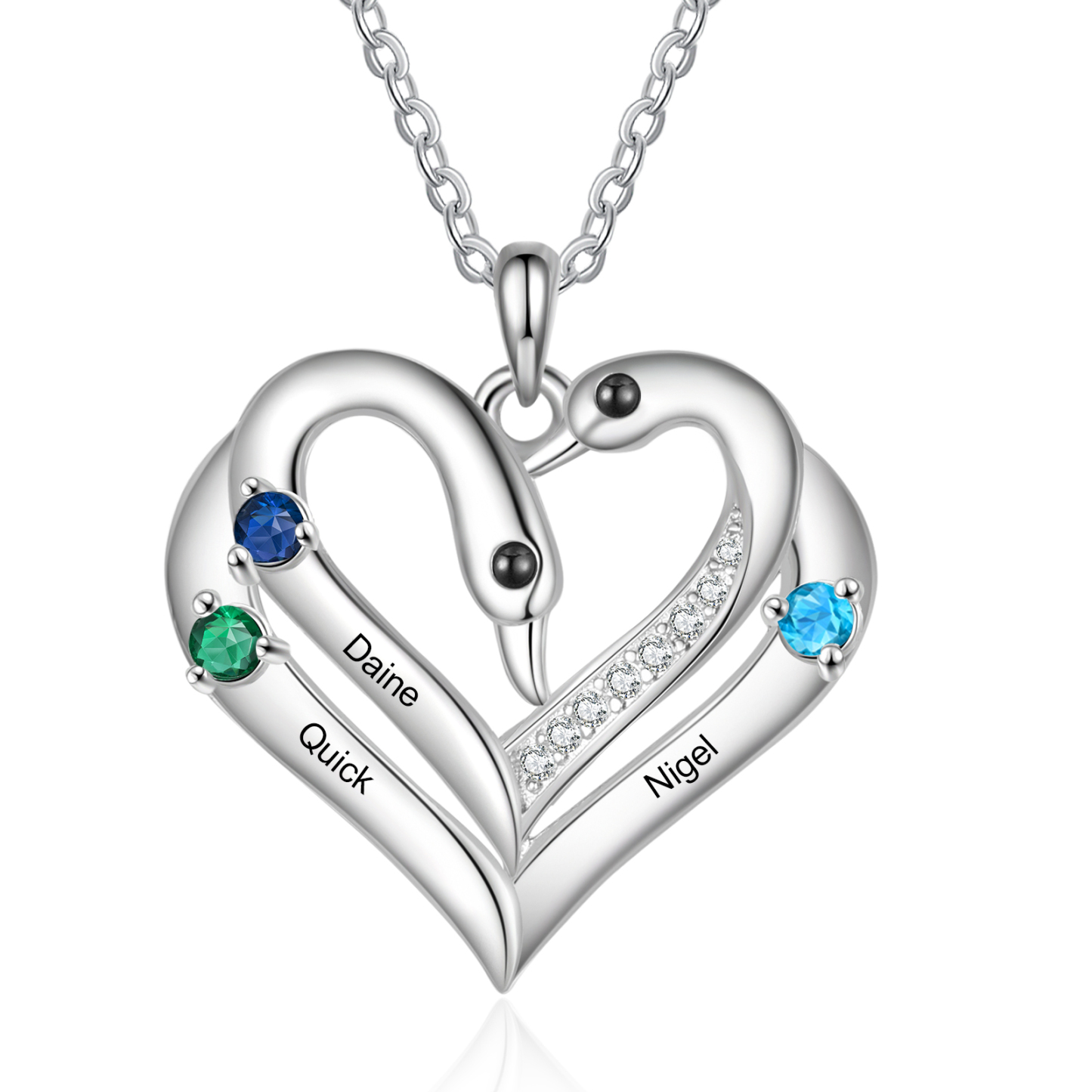Personalized Heart-Shaped Birthstone Necklace Customize 2 or3 or 4 Names Thoughtful Gift for Her