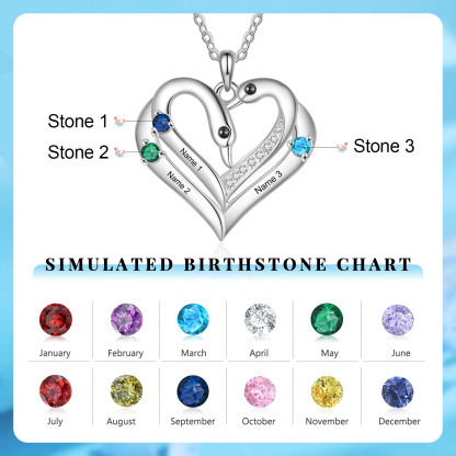 Personalized Heart-Shaped Birthstone Necklace Customize 2 or3 or 4 Names Thoughtful Gift for Her