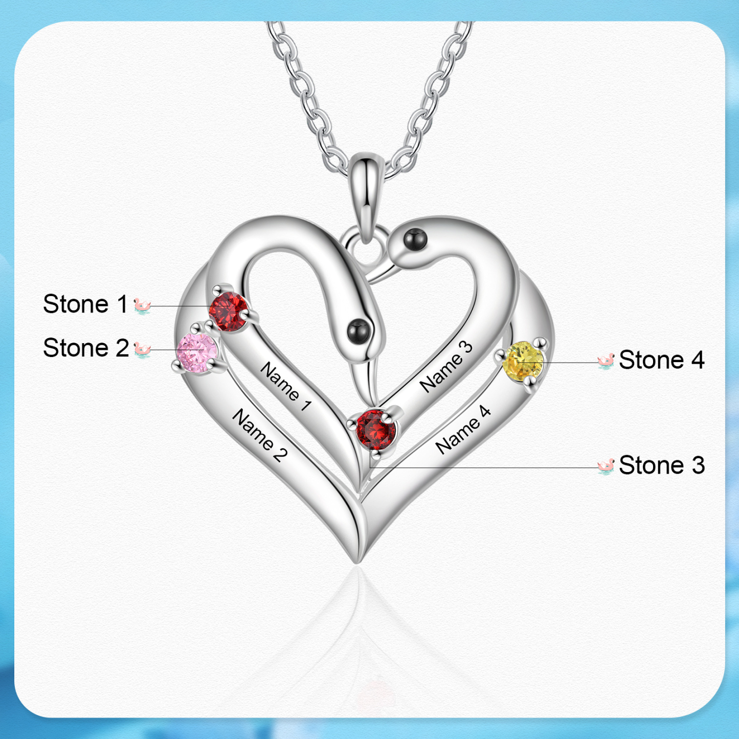 Personalized Heart-Shaped Birthstone Necklace Customize 2 or3 or 4 Names Thoughtful Gift for Her