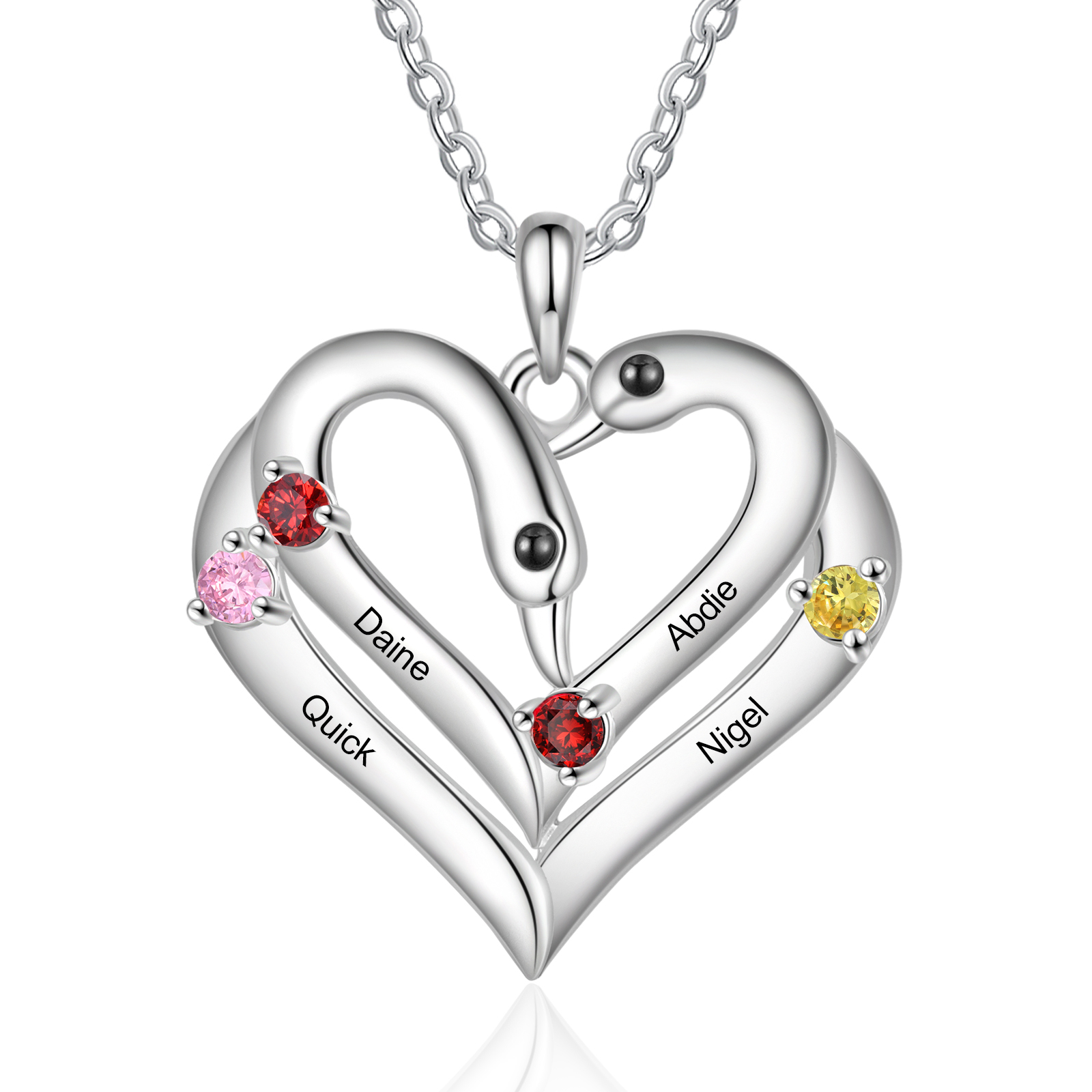 Personalized Heart-Shaped Birthstone Necklace Customize 2 or3 or 4 Names Thoughtful Gift for Her