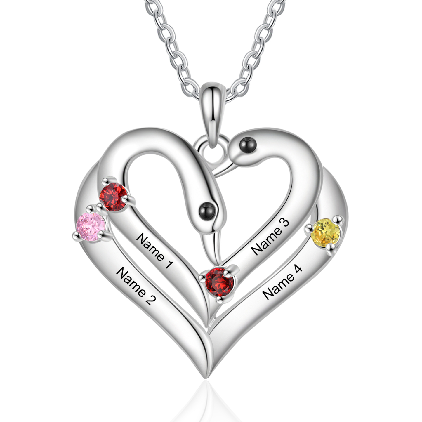Personalized Heart-Shaped Birthstone Necklace Customize 2 or3 or 4 Names Thoughtful Gift for Her
