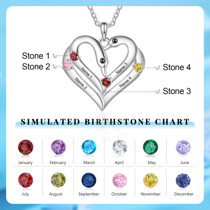 Personalized Heart-Shaped Birthstone Necklace Customize 2 or3 or 4 Names Thoughtful Gift for Her