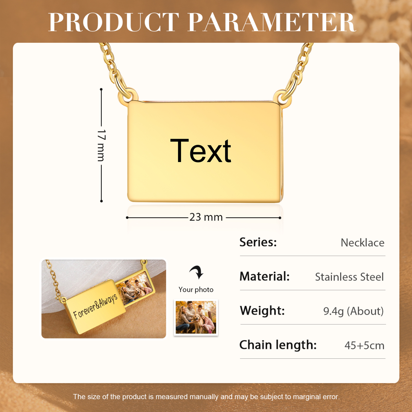 Forever & Always Personalized Hidden Photo Locket Necklace Envelope Style Photo Necklace for Her