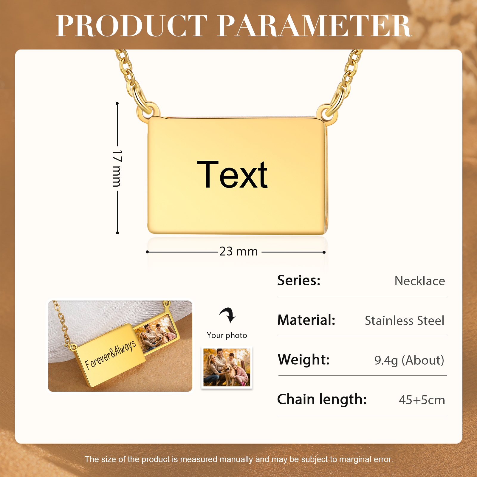 Forever & Always Personalized Hidden Photo Locket Necklace Envelope Style Photo Necklace for Her