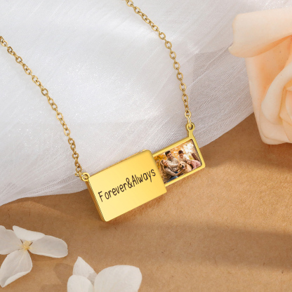 Forever & Always Personalized Hidden Photo Locket Necklace Envelope Style Photo Necklace for Her