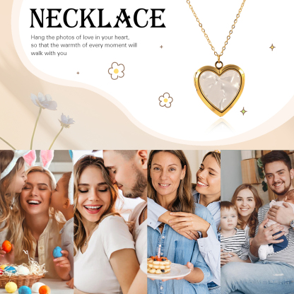 Personalized Heart Shaped Locket Necklace for Women with 2 Photos and 1 Custom Text