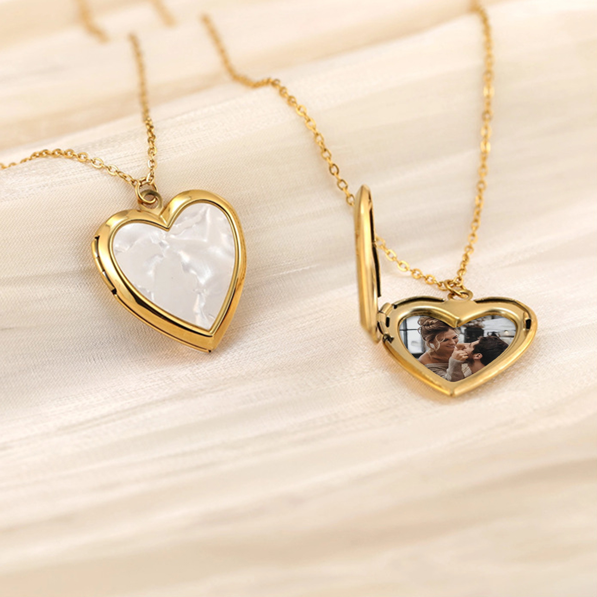 Personalized Heart Shaped Locket Necklace for Women with 2 Photos and 1 Custom Text