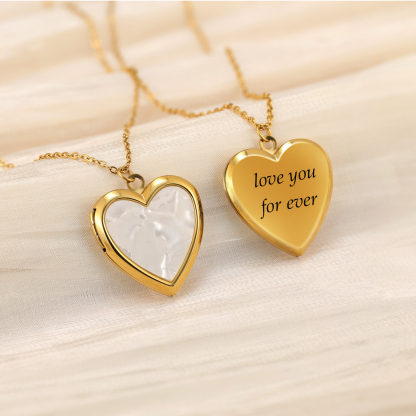 Personalized Heart Shaped Locket Necklace for Women with 2 Photos and 1 Custom Text