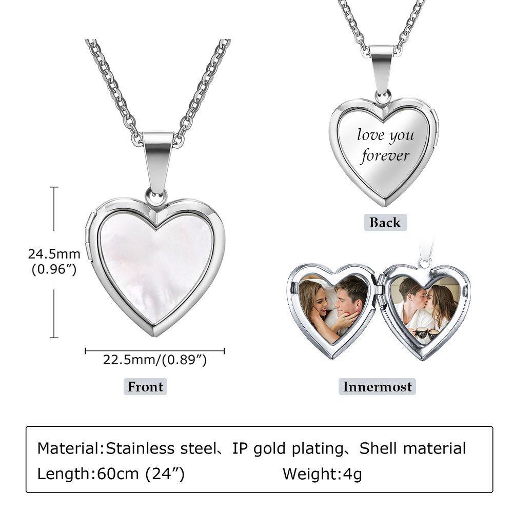 Personalized Heart Shaped Locket Necklace for Women Custom with 2 Photos and 1 Text