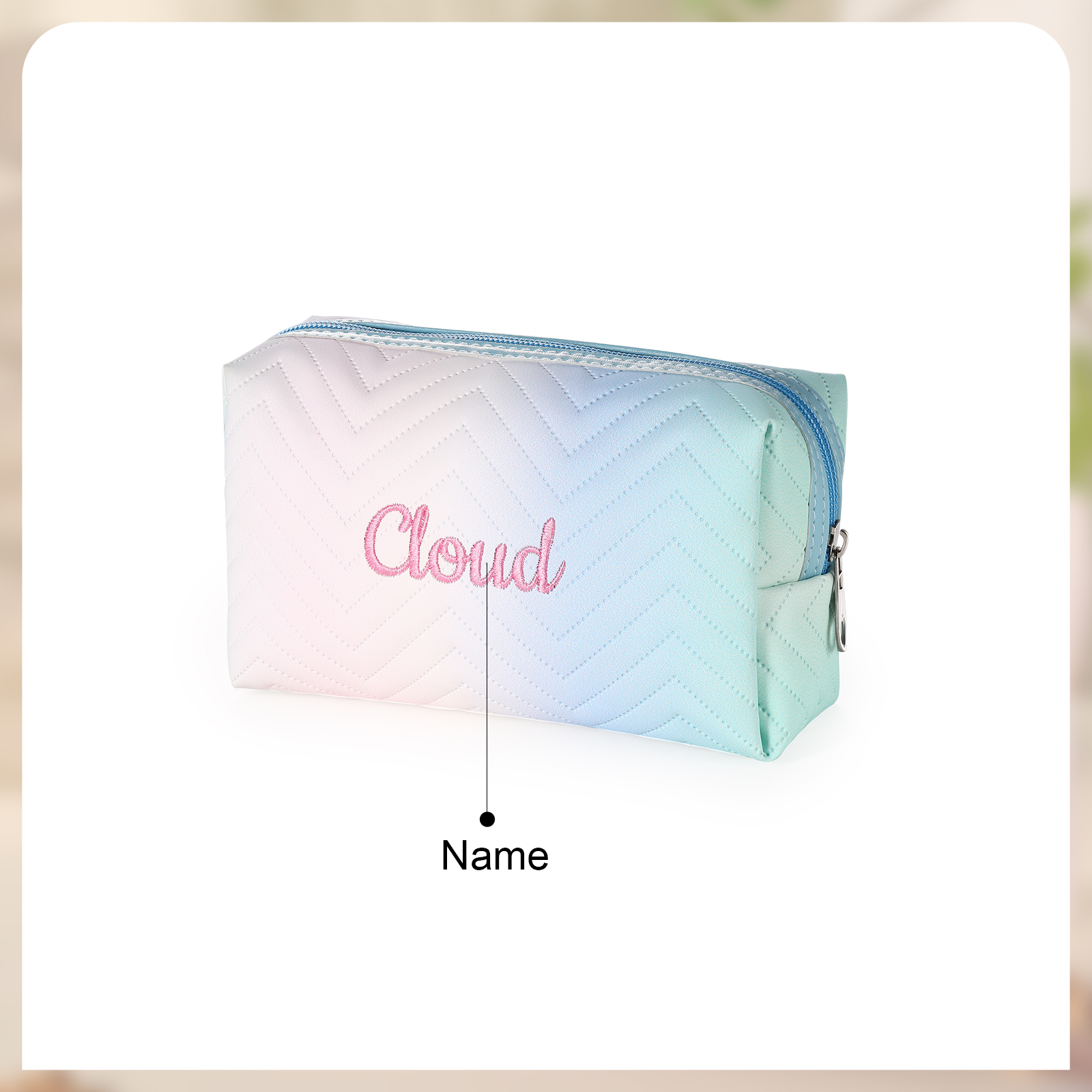 Personalized Embroidered Makeup Bag Teen Girls Small Travel Makeup Bag Zipper Bag Cosmetic Bag Waterproof Cute Rainbow Pink Gradient Makeup Bag