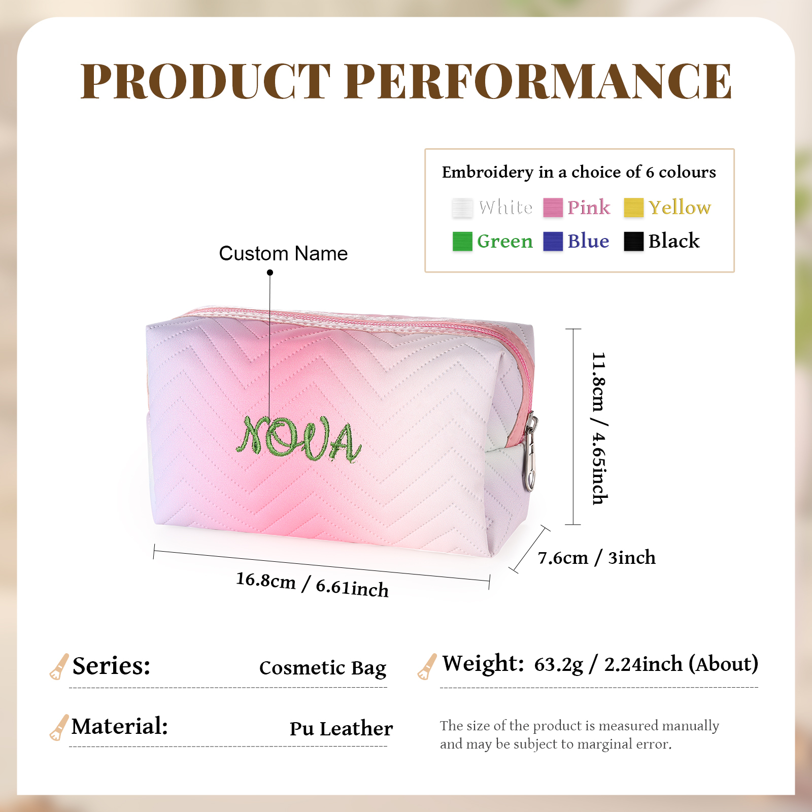 Personalized Embroidered Makeup Bag Teen Girls Small Travel Makeup Bag Zipper Bag Cosmetic Bag Waterproof Cute Rainbow Pink Gradient Makeup Bag