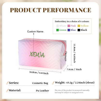 Personalized Embroidered Makeup Bag Teen Girls Small Travel Makeup Bag Zipper Bag Cosmetic Bag Waterproof Cute Rainbow Pink Gradient Makeup Bag