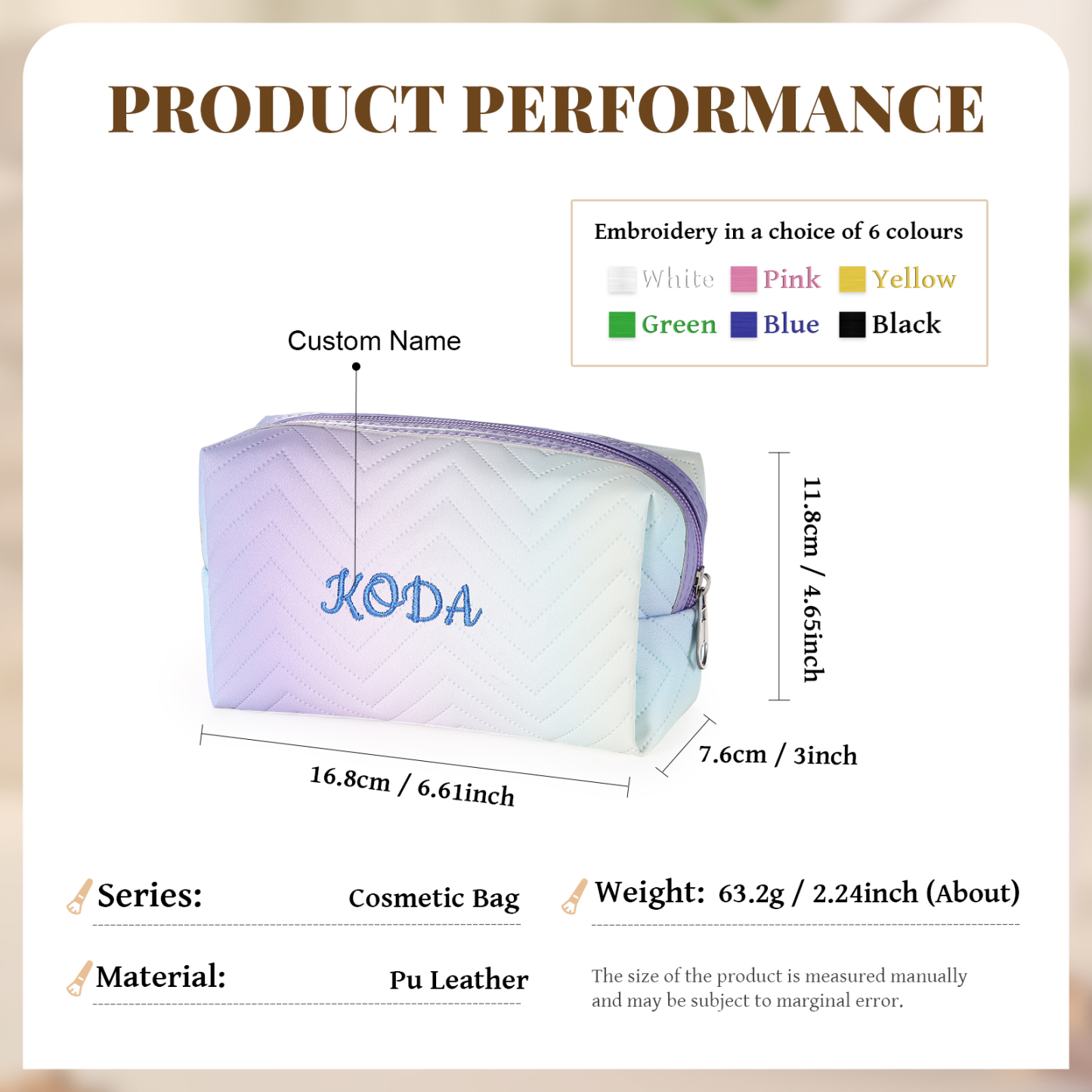 Personalized Embroidered Makeup Bag Teen Girls Small Travel Makeup Bag Zipper Bag Cosmetic Bag Waterproof Cute Rainbow Pink Gradient Makeup Bag