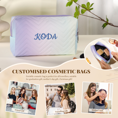 Personalized Embroidered Makeup Bag Teen Girls Small Travel Makeup Bag Zipper Bag Cosmetic Bag Waterproof Cute Rainbow Pink Gradient Makeup Bag