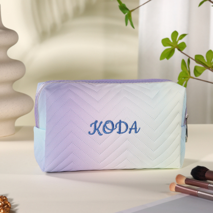 Personalized Embroidered Makeup Bag Teen Girls Small Travel Makeup Bag Zipper Bag Cosmetic Bag Waterproof Cute Rainbow Pink Gradient Makeup Bag