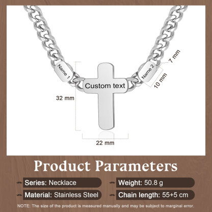 Personalized Steel Cross Necklace Customizable 1 Text and 2 or 3 or 4 NamesGift for Him Gift Necklace for Dad