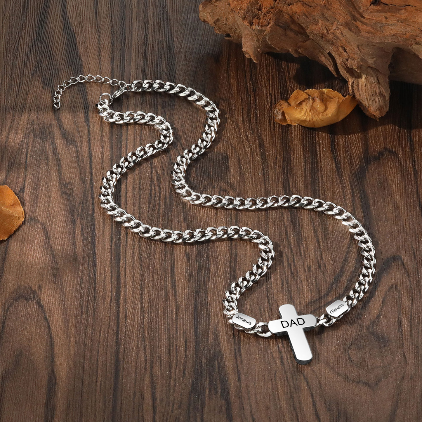 Personalized Steel Cross Necklace Customizable 1 Text and 2 or 3 or 4 NamesGift for Him Gift Necklace for Dad