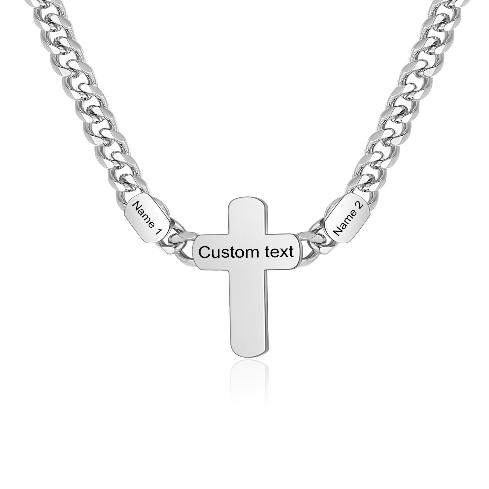 Personalized Steel Cross Necklace Customizable 1 Text and 2 or 3 or 4 NamesGift for Him Gift Necklace for Dad