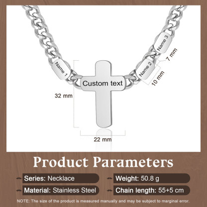 Personalized Steel Cross Necklace Customizable 1 Text and 2 or 3 or 4 NamesGift for Him Gift Necklace for Dad