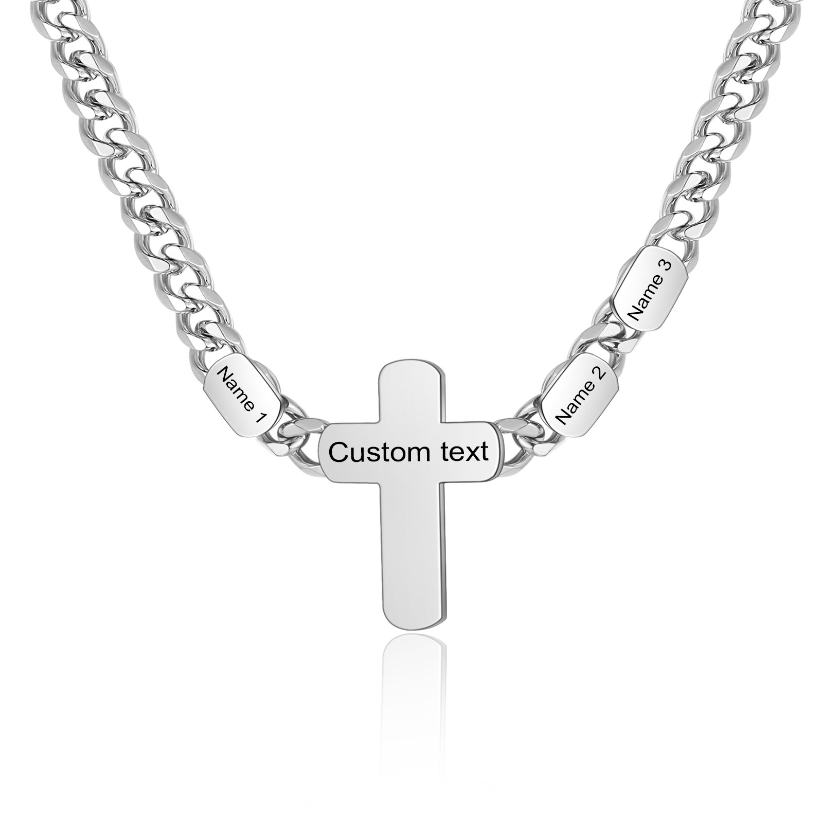 Personalized Steel Cross Necklace Customizable 1 Text and 2 or 3 or 4 NamesGift for Him Gift Necklace for Dad