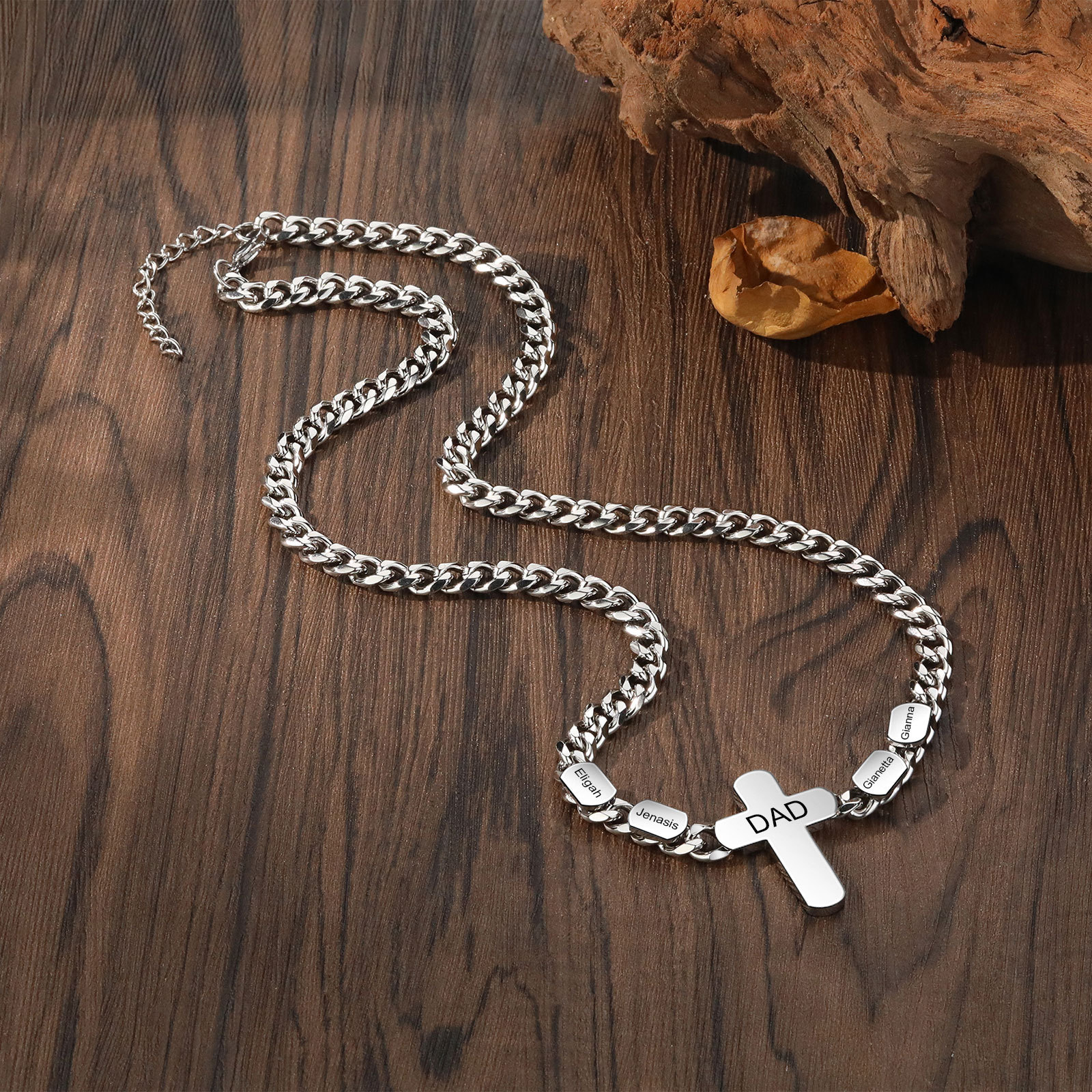 Personalized Steel Cross Necklace Customizable 1 Text and 2 or 3 or 4 NamesGift for Him Gift Necklace for Dad