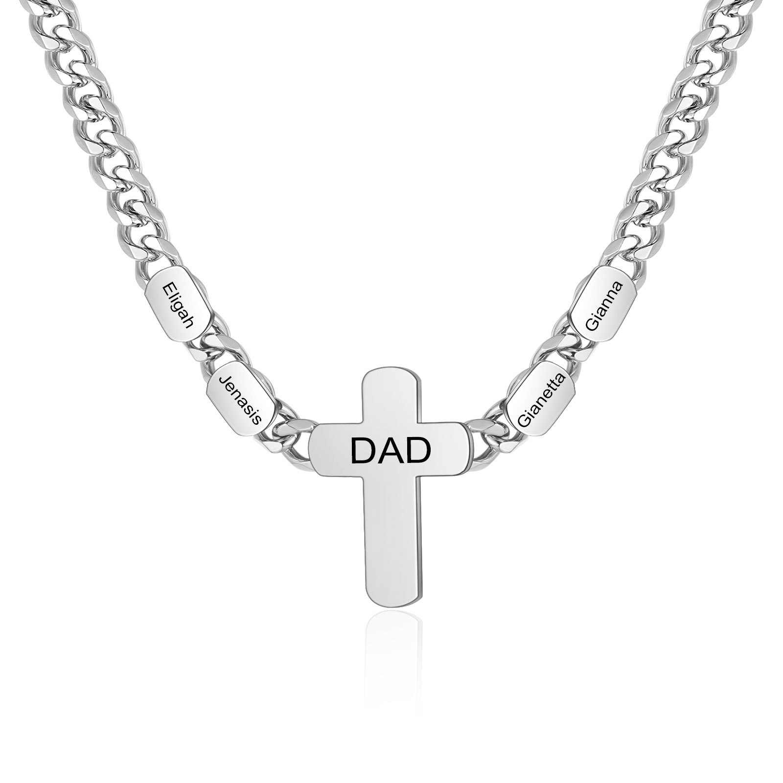 Personalized Steel Cross Necklace Customizable 1 Text and 2 or 3 or 4 NamesGift for Him Gift Necklace for Dad