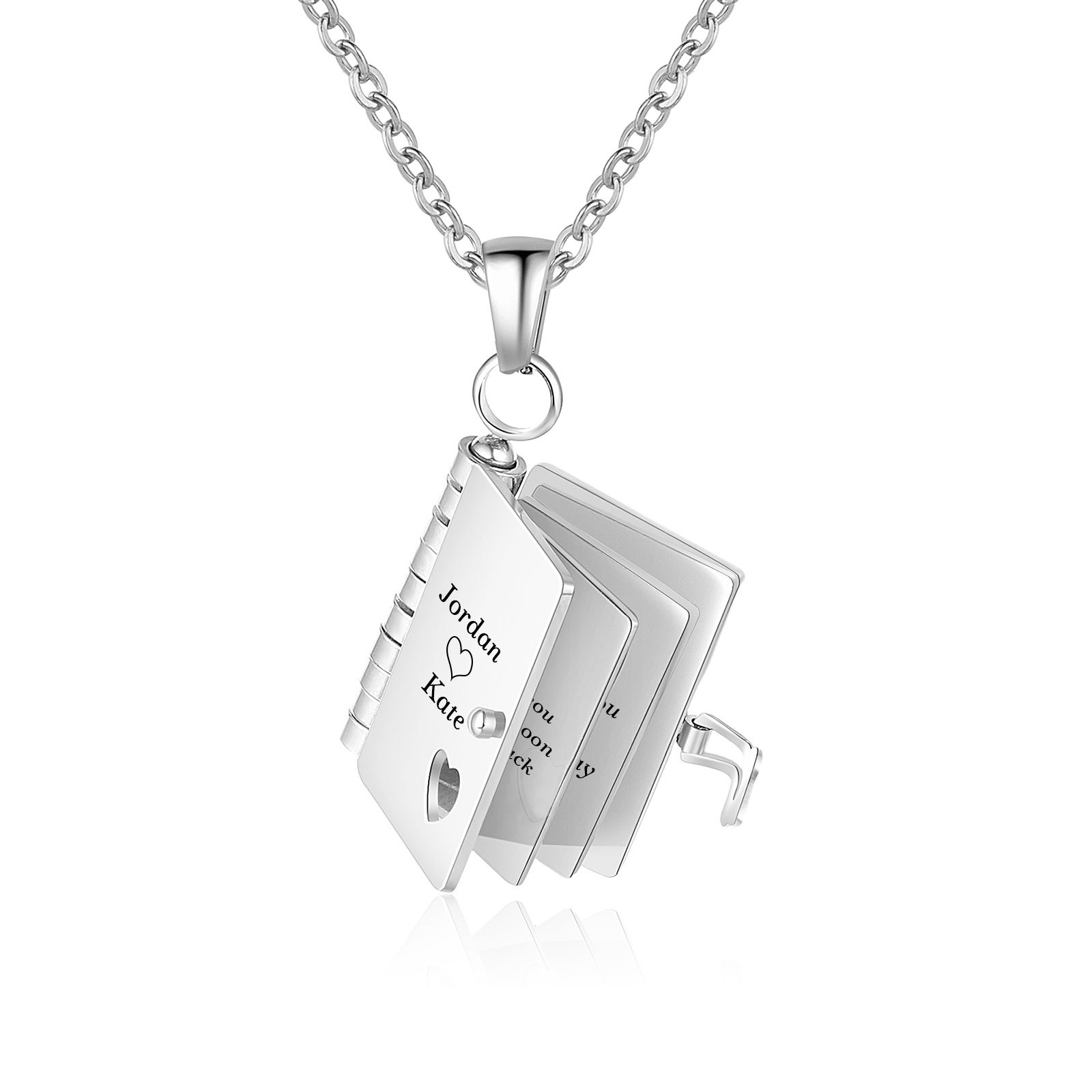 Personalized Steel Petite Book Locket Necklace Custom Message Pendant Charm Perfect Gift for Her