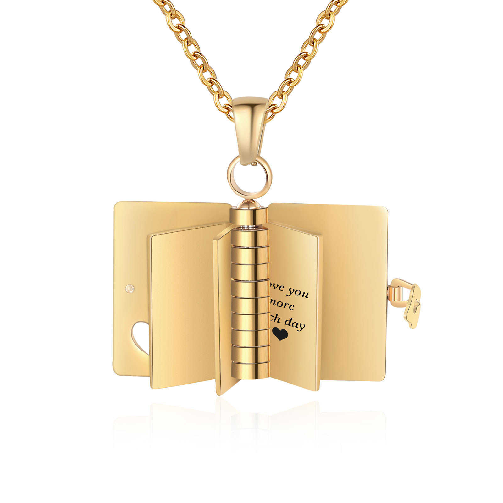 Personalized Steel Petite Book Locket Necklace Custom Message Pendant Charm Perfect Gift for Her