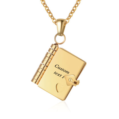 Personalized Steel Petite Book Locket Necklace Custom Message Pendant Charm Perfect Gift for Her