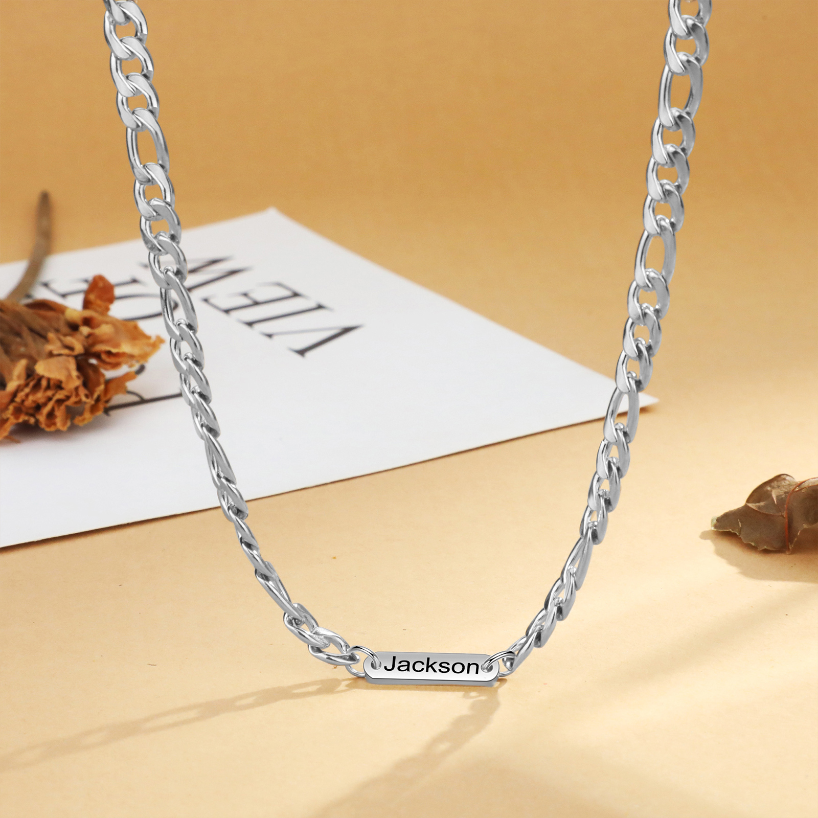 Mens Personalized Necklace Custom 1 to 3 Names Adjustable Stainless Steel Valentine’s Day Gift for Him