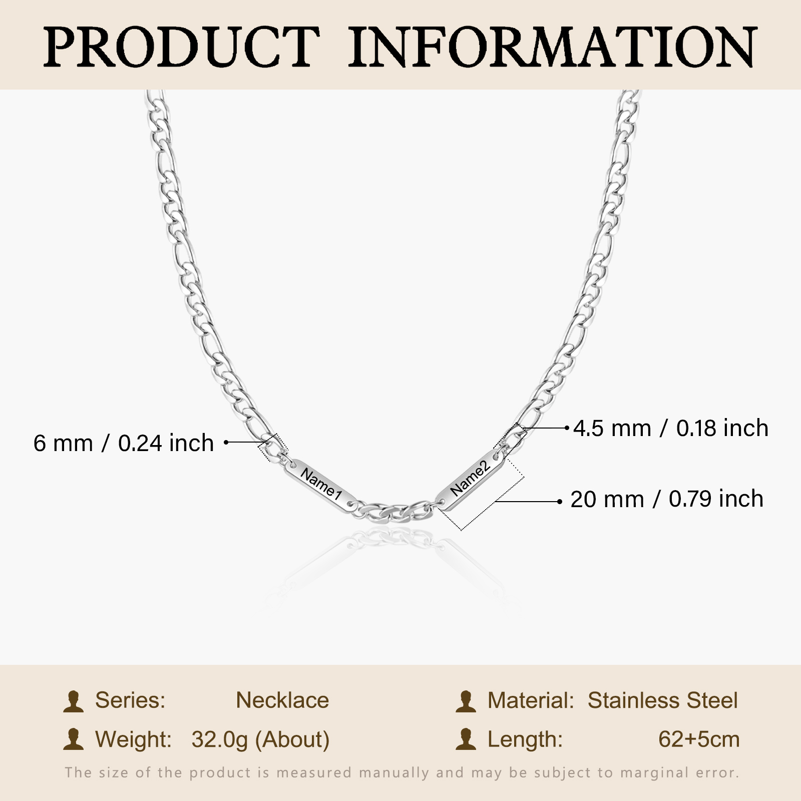 Mens Personalized Necklace Custom 1 to 3 Names Adjustable Stainless Steel Valentine’s Day Gift for Him