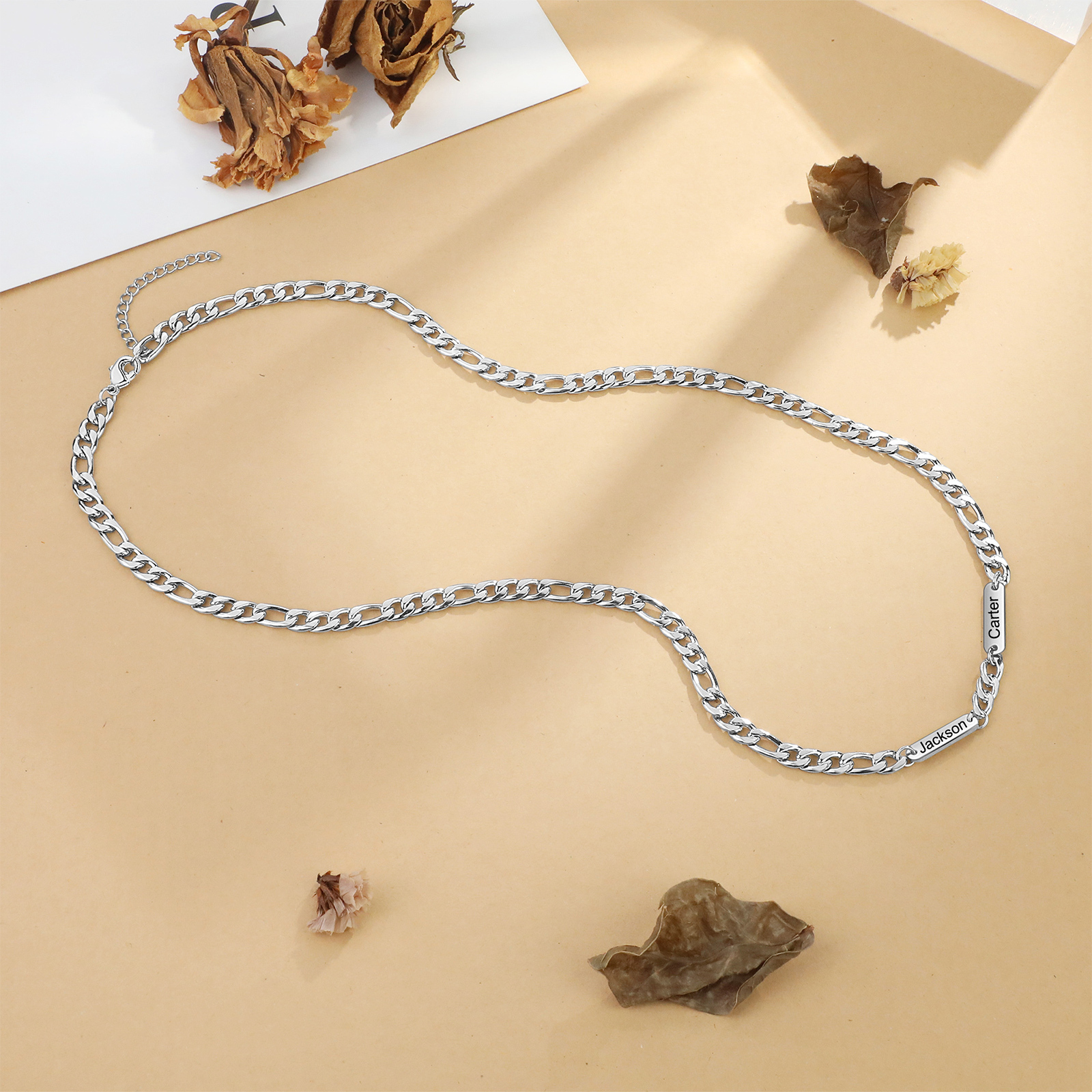 Mens Personalized Necklace Custom 1 to 3 Names Adjustable Stainless Steel Valentine’s Day Gift for Him