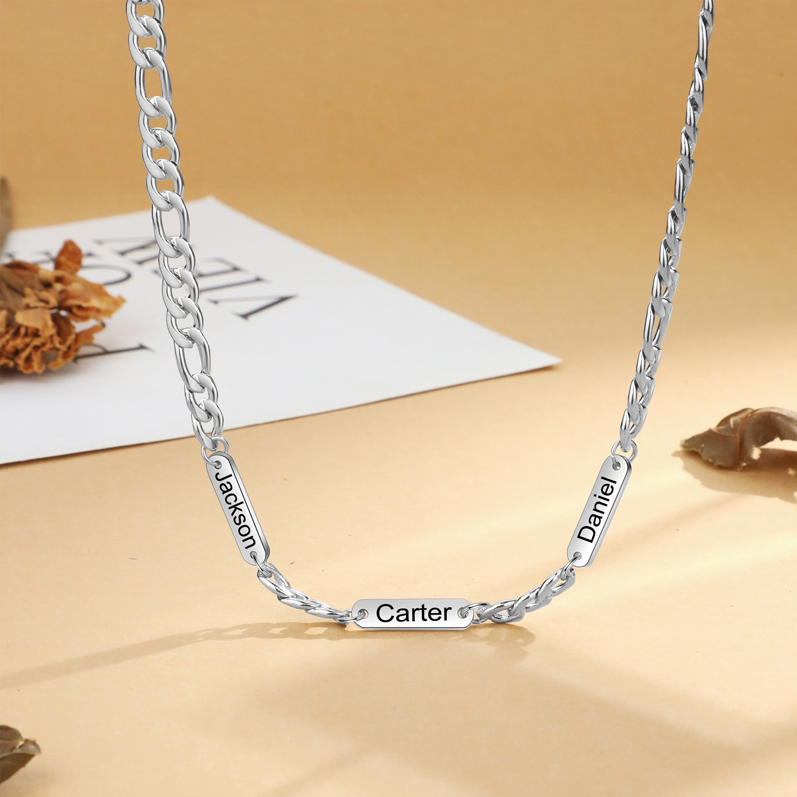 Mens Personalized Necklace Custom 1 to 3 Names Adjustable Stainless Steel Valentine’s Day Gift for Him