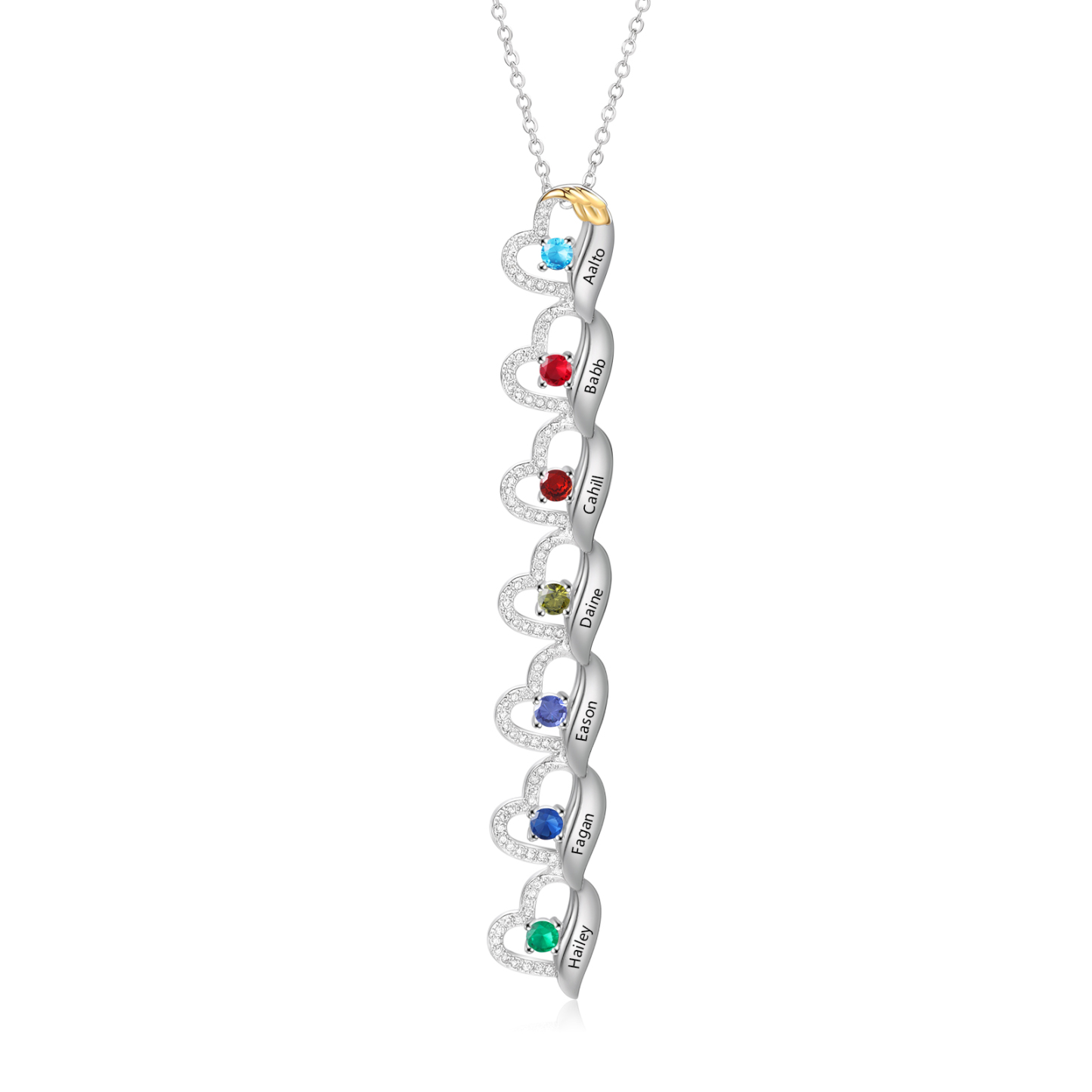 Personalized Heart Pendant Necklace Custom 1-8 Birthstones & Names For Women