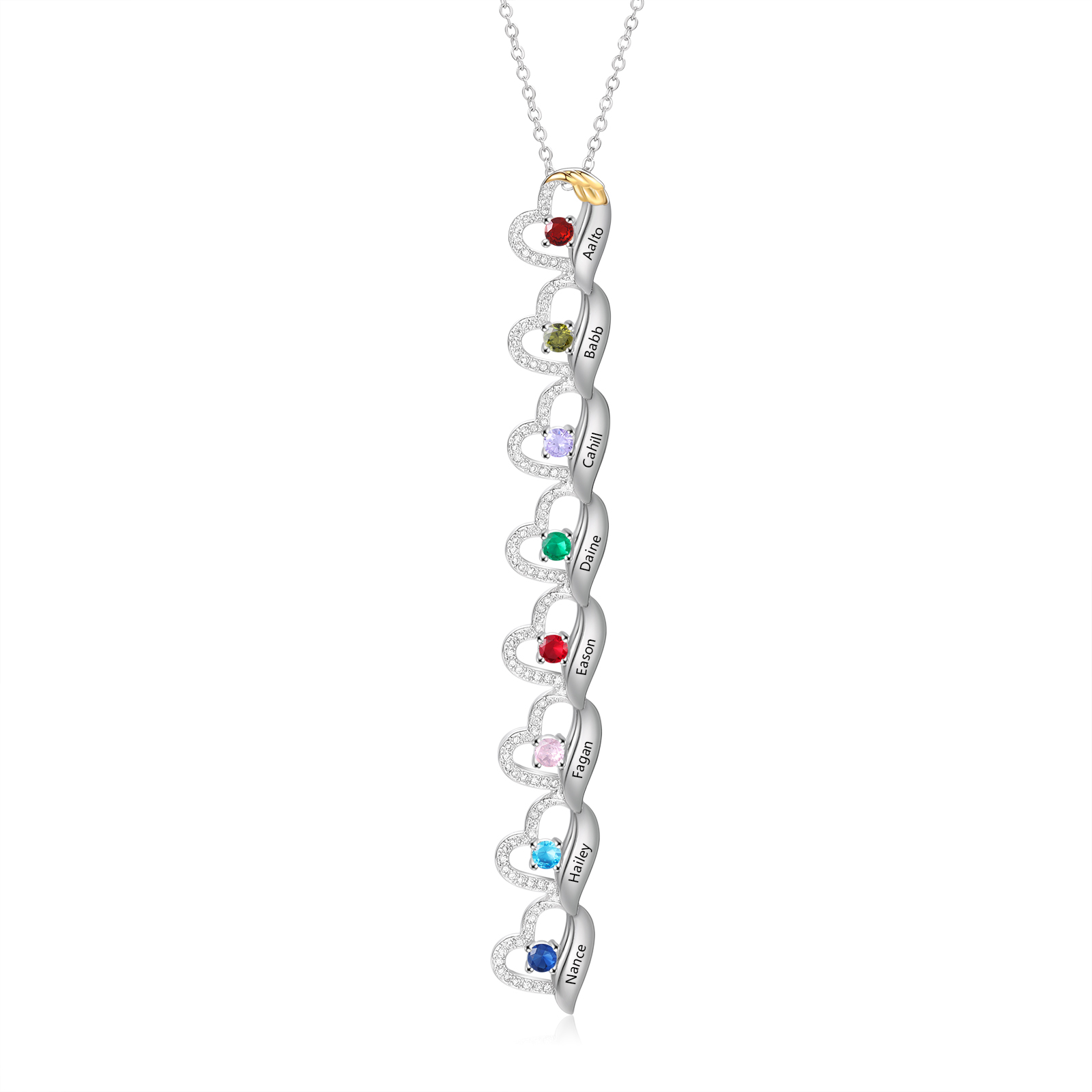 Personalized Heart Pendant Necklace Custom 1-8 Birthstones & Names For Women